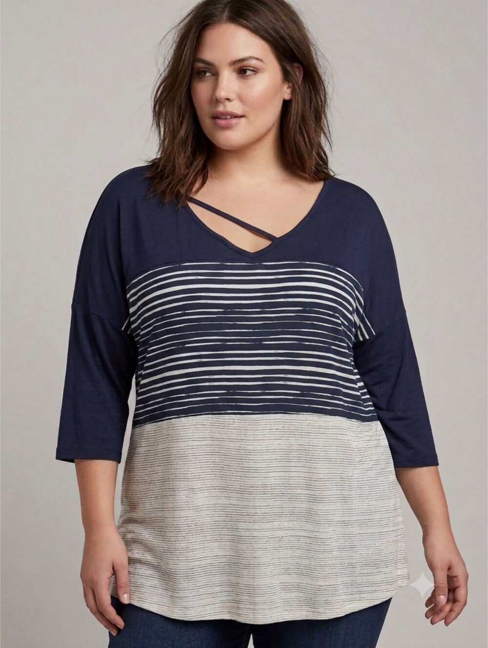 Signature Studio Plus Size Colorblock Striped Strap Detail Top